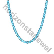 15.24 Ct Lab Created Blue Topaz 14K White Gold Plated Tennis 3 MM Necklace 18&quot; - £155.98 GBP