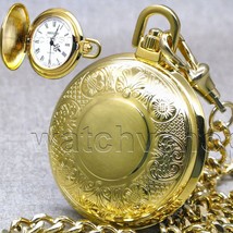 Pocket Watch Gold Color 42 MM for Men with Roman Numbers Dial Fob Chain P263 - £18.49 GBP