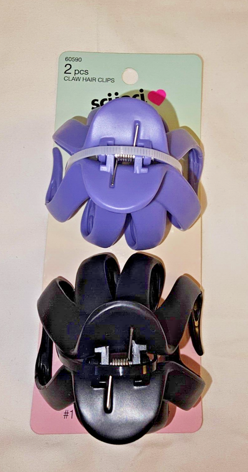 Scunci Large Claw Hair Clips Black &amp; Light Blue #60590 NEW - $10.99