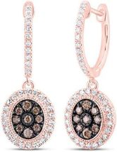 3Ct Round Cut Brown Diamond Cluster Drop &amp; Dangle Earrings 14K Rose Gold Finish - £71.71 GBP