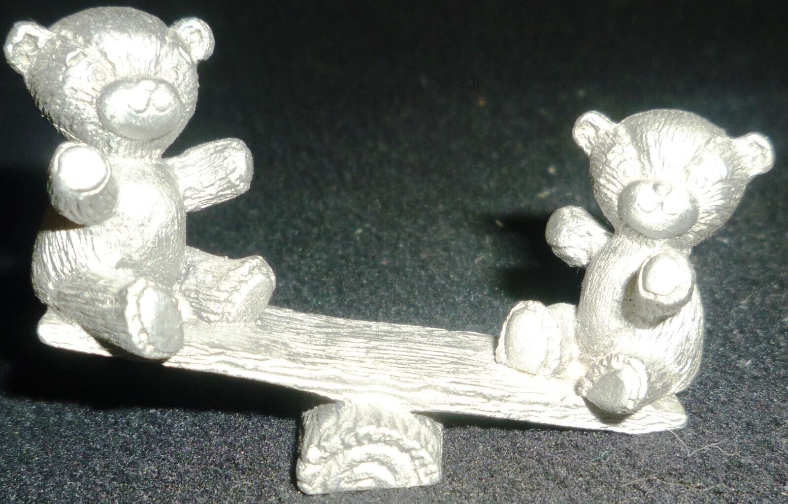 VINTAGE SPOONTIQUES PEWTER MINIATURE DOLLHOUSE FIGURINE BEARS ON A SEE-SAW - $6.00