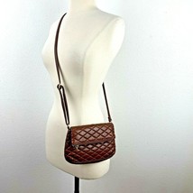 D L Brown Quilted Cross Body Handbag Zip Top Pocket Flap Inside Zip Pocket - £12.66 GBP