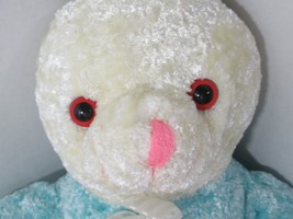 Plush bunny rabbit blue off-white crushed velour orange eyes pink nose f... - $29.69