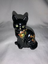 Fenton Art Glass Lenox Hand Painted Black Sitting Cat ‍⬛ - £77.87 GBP