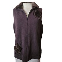 Brown Merino Wool Vest with Fur Collar Size Large  - £19.38 GBP