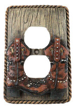 Set of 2 Western Cowboy Boots Faux Wood Wall Double Receptacle Outlet Pl... - £19.65 GBP