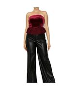 Haute Monde Burgundy Velvet Peplum Top Size S Strapless Ruffle Goth Holi... - $348.91 MXN