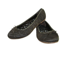 Delias Shoes Ballet Flats Womens Size 8.5 Satin Quilted Brown Bow Slip On - £9.48 GBP
