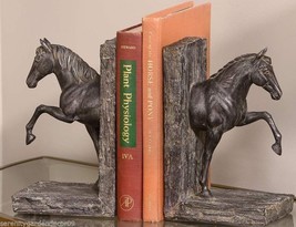 Horse Bookends Set 8.7" High Antiqued Bronze Finish Resin Galloping Prancing image 2