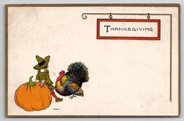 Thanksgiving Greetings Pilgrim Pumpkin Turkey Postcard K28 - £5.23 GBP