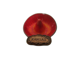 Treasure Craft Ceramic Sombrero Hat Ashtray Kansas Orange Red Glaze USA ... - $16.78