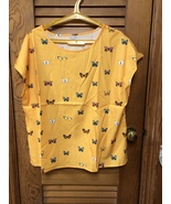 Yellow Butterfly Round Neck Pullover Blouse XL - £6.27 GBP