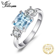 1.9ct Square Natural Sky Blue Topaz 925 Sterling Silver 3 Stone Ring for Women G - £22.70 GBP
