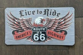 16.5&quot; LIVE TO RIDE ROUTE 66 3-D cutout retro USA STEEL plate display ad ... - $58.41