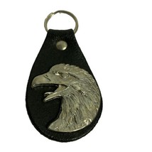 Eagle Head Metal Leather Silver Tone USA Keyring  - £5.88 GBP