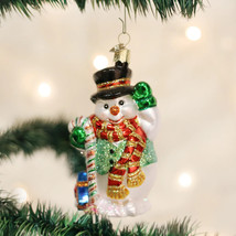 Old World Christmas Candy Cane Snowman Glass Christmas Ornament 22068 - £15.17 GBP