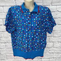 Vintage JBJ Sportswear Womens Polo Shirt Blue Geo Dot Size 14/L 80s/90s - £19.42 GBP