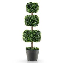 35 Inch Artificial Boxwood Topiary Ball Tree with Cement-filled Pot-Green - Col - £76.30 GBP