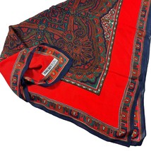Vintage Amanda Smith Red Blue Paisley Scarf Italy Rayon 31&quot; Square - £14.98 GBP