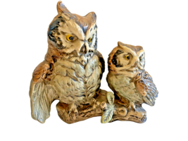 Owls Momma Owl &amp; Baby On Branch Figurine Porcelain Figurine Vtg UCTCI Japan - £10.98 GBP