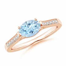 ANGARA East-West Oval Aquamarine Ring with Diamonds in 14K Gold (AAA Size-7x5) - £641.83 GBP