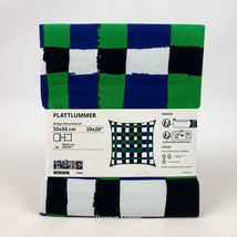 Ikea PLATTLUMMER Pillow Cushion Cover 20&quot; x 20&quot; Green/Blue/Black Checker... - €12,51 EUR