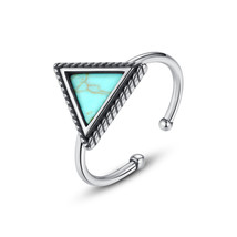 S925 Silver Ring Inlaid with Triangular Turquoise Adjustable - £10.22 GBP