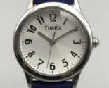 Vintage Timex Watch Women 28mm Silver Tone Blue Leather Band New Battery... - £23.48 GBP