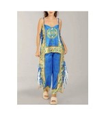 Satin Unique Print Side Lace-up Tank &amp; Elastic Waist Pocketed Wide Set-S... - $15.84