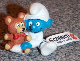 Vintage 1984 Smurfs Peyo Schleich Baby Smurf With Teddy Bear Figure New With Tag - £20.09 GBP