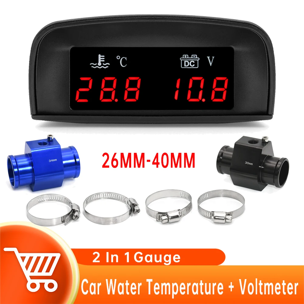 12V 24V Car Water Temperature with 10mm Temp Sensor + Voltmeter Car LCD Digital - £17.34 GBP+