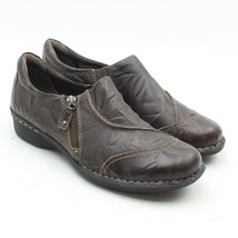 CLARKS Bendables Whistle Max Brown Leather Slip-on Loafers Flats Side Zip Sz 7 - £27.45 GBP