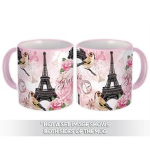 Vintage Goldfinch Paris : Gift Mug Pattern Bird Flower Eiffel Tower France Stamp - £12.68 GBP