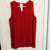 PLEIONE Womens Size Small Sleeveless Red Pleated Cut Out Back Tank Top S... - $15.79