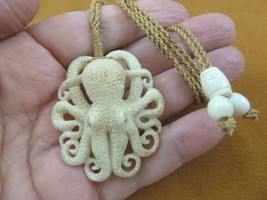 (J-Octo-50) Octopus tagua nut PENDANT 28&quot; Necklace octopi Bali white hand carved - £33.12 GBP