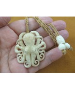 (J-Octo-50) Octopus tagua nut PENDANT 28&quot; Necklace octopi Bali white han... - £33.70 GBP