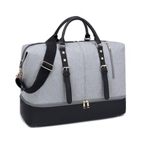 Weekender Large Size Travel Canvas Leather Travel Bag for Men and Women | Grey-D - £109.85 GBP
