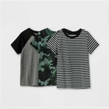 Toddler Boys&#39; 3pk Crew Neck Short Sleeve T-Shirt - Cat &amp; Jack Gray/Camo 5T - $11.99