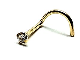 Diamond Gold Nose Stud Solid 14ct Solid Gold 2mm 0.017ct 20g (0.8mm) Screw Curl - £78.33 GBP