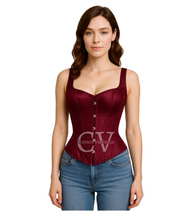 Burgundy Maroon Overbust Corset With Shoulder Straps Bustier Top - $74.99+