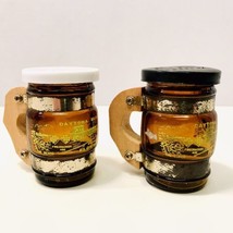 Vintage 70’s Daytona Fla. Beer Mug Souvenir Amber Glass Salt &amp; Pepper Shaker Set - £10.11 GBP