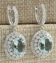 4.50Ct Lab-Created Aquamarine Halo Drop &amp; Dangle Earrings 14K White Gold Plated - £79.40 GBP