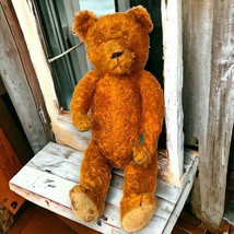 Antique Mohair German Teddy Bear Large 29&quot; Straw Filled Jointed Button Eyes RARE - £250.01 GBP