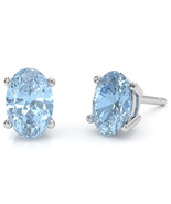 Aquamarine 8x6mm Oval Stud Earrings in 10k White Gold - $488.87 CAD