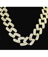 Wide 24mm Iced Baguette CZ Square Cuban Link 14k Gold Plated 16&quot;-30&quot; Nec... - £8.29 GBP+