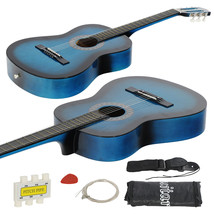 38&quot; Acoustic Guitar With Free Case Strap Tuner And Pick Blue Beginners - £63.52 GBP