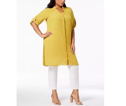 Alfani Womens Plus 2X Gold Sun Roll Tab Sleeve Tunic Shirt NWT C61 - $37.23