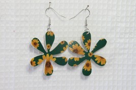 Faux Leather Dangle Earrings (new) Flower Power - Sunflowers on Green - £4.35 GBP