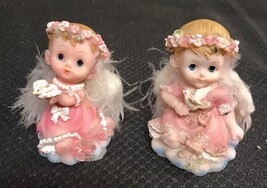 Too Cute Poly Angel Inc. Vintage Figurine Pink W/ Feathers Child Angels ... - $14.85
