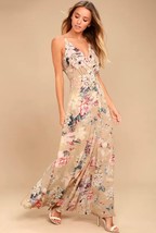 Lulus Something Just Like This Beige Floral Print Maxi Dress Size M - £31.63 GBP